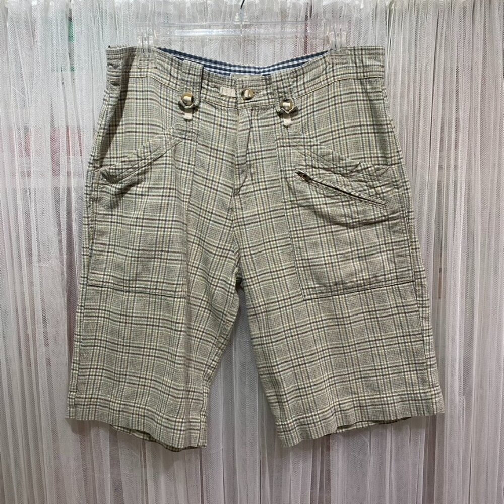 Brown Sound Plaid Linen Shorts Men's Size 32 Zip Pockets Summer